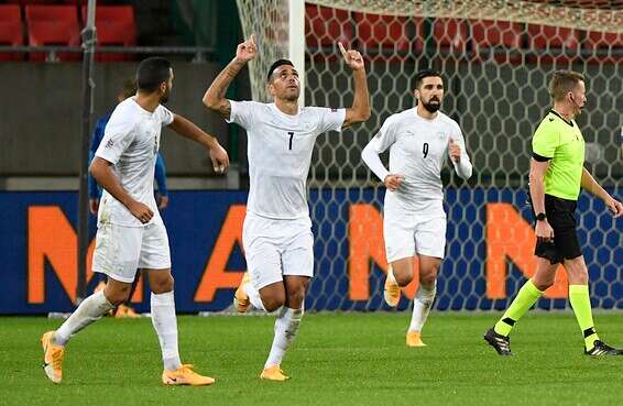 ערן זהבי חוגג את השני. ניצחון ראשון בליגת האומות // צילום: אי-פי